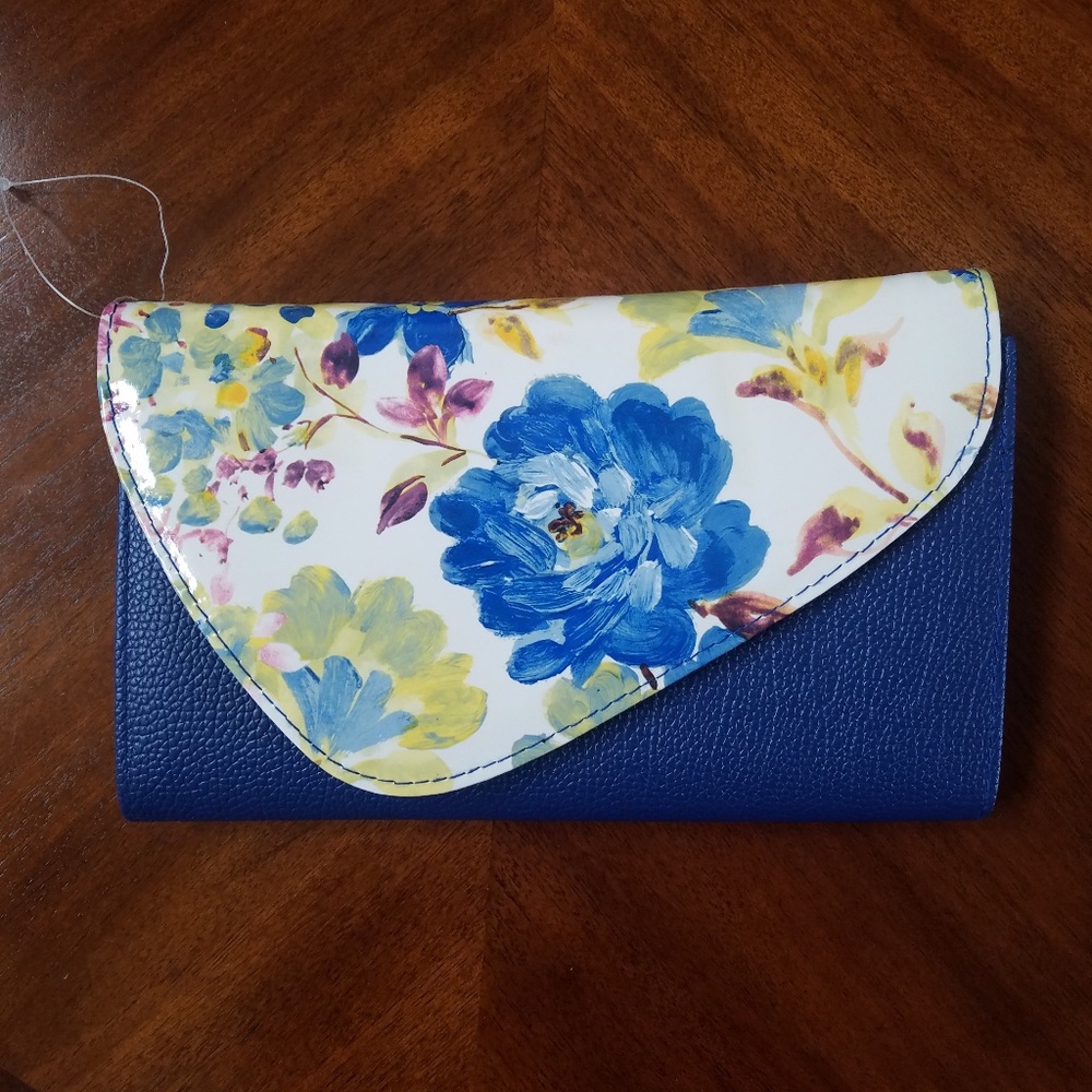 Blue and white clutch purse